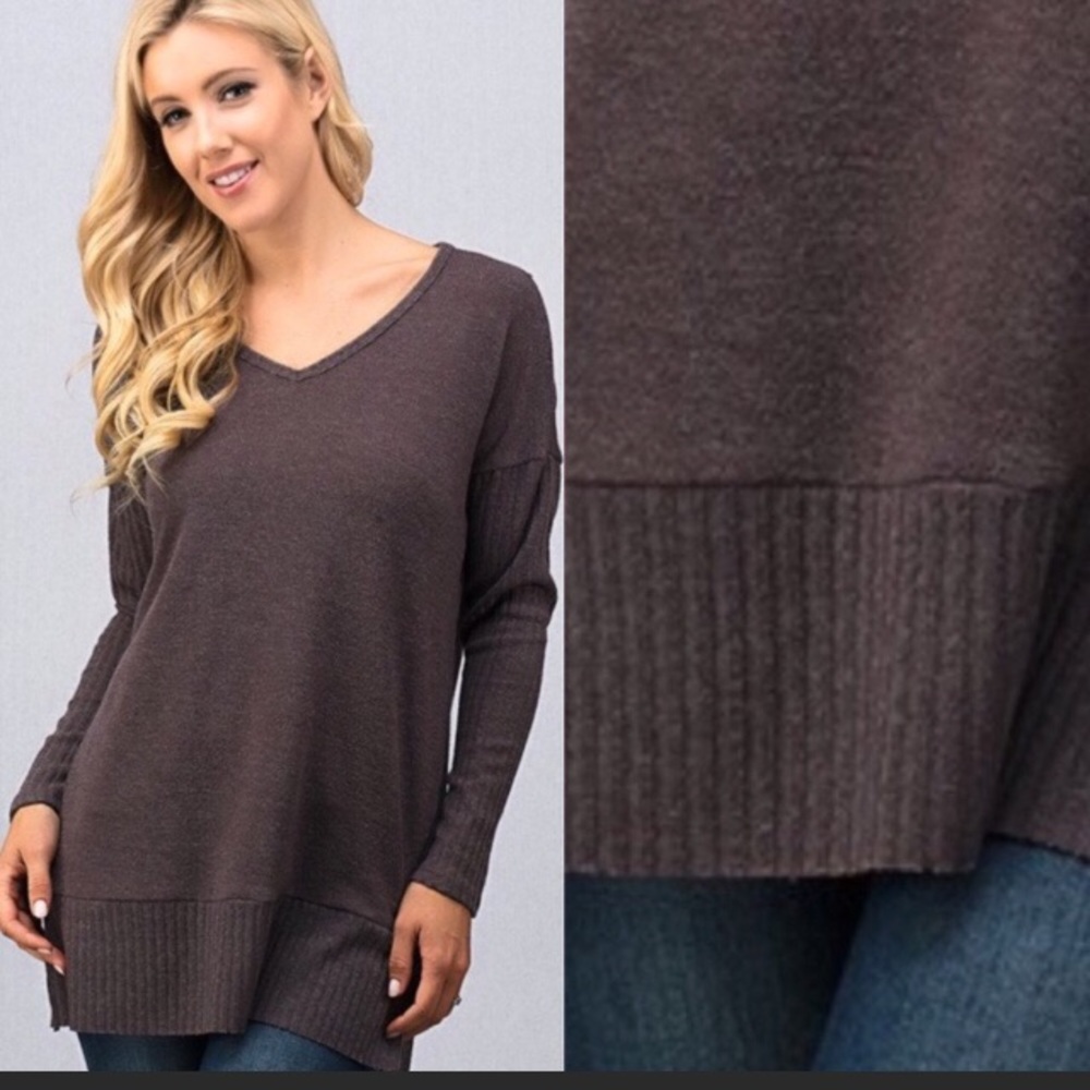 New Sweater side slits ribbed hem